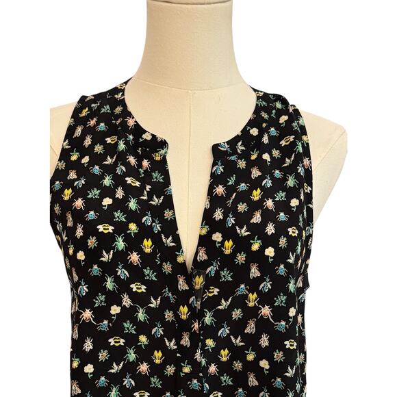 Joie Silk Sleevless Faux Wrap Ruffle Blouse Bees Flowers Honeybees Summer Light - Picture 6 of 11